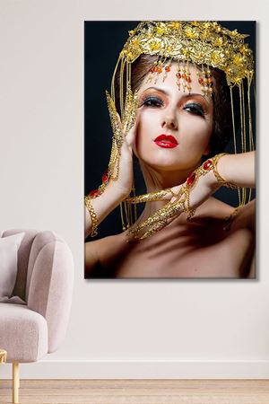 Altın Mücevherli Kadın Duvar Kanvas Tablo 3322137