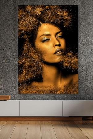 Altın Simli Kadın Kanvas Duvar Tablo 3322299