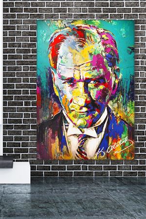 Derin Bakışlı Atatürk Portresi Yağlı Boya Efektli Kanvas Duvar Tablo 221469