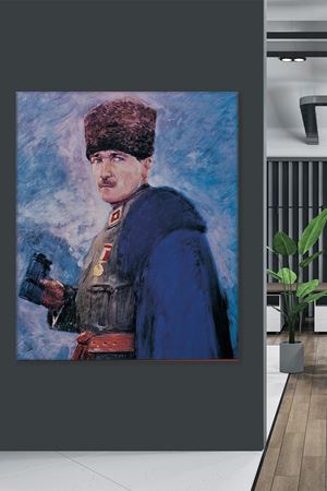 Cephede Görev Alan Atatürk Yağlı Boya Efektli Kanvas Duvar Tablo 221557