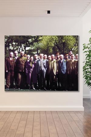 Atatürk, Fahrettin Altay ve İzmir Valisi ile Hasanağa Bahçesinde Kanvas Duvar Tablo 221501