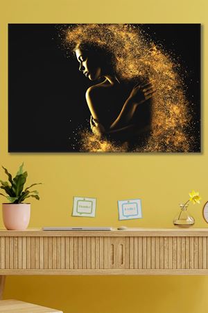 Altın Renk Sim Saçan Kadın Kanvas Duvar Tablo 3322427