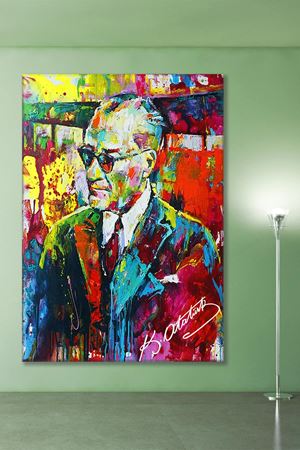 Gözlüklü Takım Elbiseli Atatürk Portresi Yağlı Boya Efektli Kanvas Duvar Tablo 221461