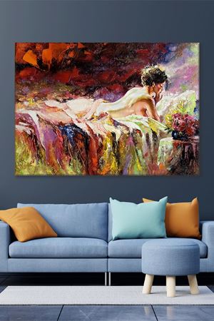 Akrilik Boya Efektli Uzanan Kadın Kanvas Duvar Tablo 3322468