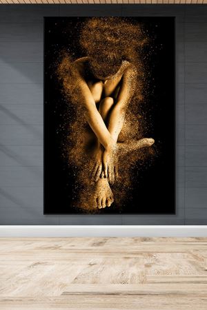 Altın Renkli Yalnız Kadın Kanvas Duvar Tablo 3322272