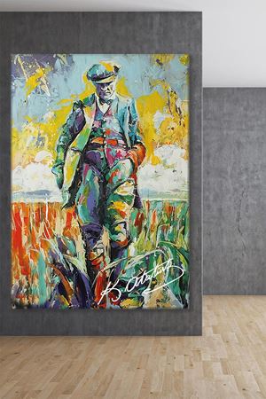 Başak Tarlasında Yürüyen Atatürk Yağlı Boya Efektli Kanvas Duvar Tablo 221465