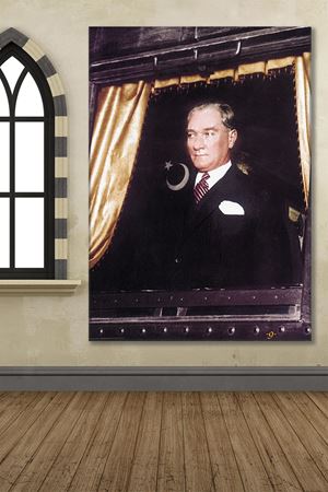 Atatürk Trende Seyahat Ederken Kanvas Duvar Tablo 221495