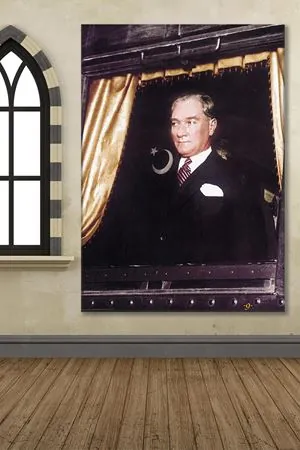 Atatürk Trende Seyahat Ederken Kanvas Duvar Tablo 221495