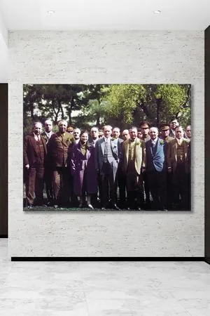 Atatürk, Fahrettin Altay ve İzmir Valisi ile Hasanağa Bahçesinde Kanvas Duvar Tablo 221503
