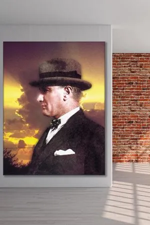 Şapkalı Atatürk Resmi Kanvas Duvar Tablo 221476