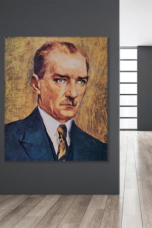 Takım Elbiseli Atatürk Portresi Yağlı Boya Efektli Kanvas Duvar Tablo 221559