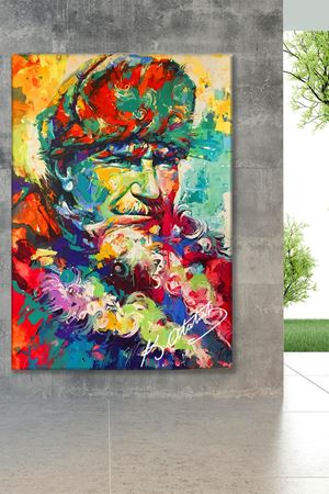 Şapkalı Atatürk Resmi Yağlı Boya Efektli Kanvas Duvar Tablo 221459