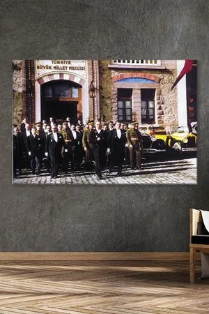 TBMM'de Atatürk, Cumhuriyet Bayramı Kutlama Töreni Sonrası Kanvas Duvar Tablo 221515