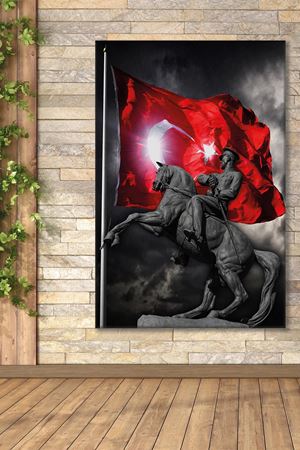 Samsun'da Atatürk Heykeli ve Bayrak Kanvas Duvar Tablo 221566
