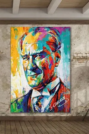 Atatürk Sanat Kanvas Tablo | Pamuk Dokulu Yüksek Netlik Baskı