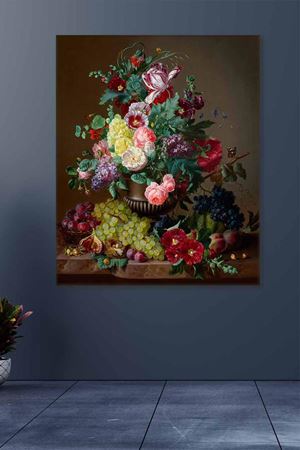 Antika Vazo İçinde Renkli Çiçekler Art Kanvas Tablo 2222011