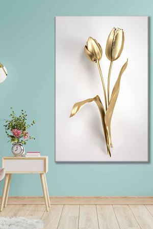 Altın Renkli Yeni Açan Laleler Art Kanvas Tablo 2221857