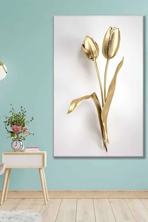 Altın Renkli Yeni Açan Laleler Art Kanvas Tablo 2221857