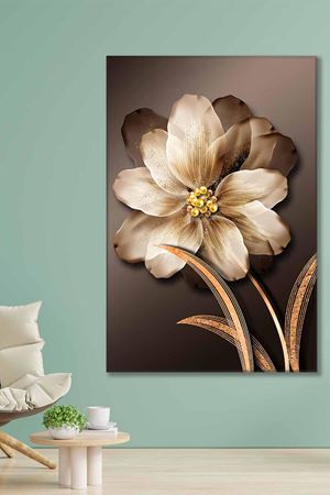 Altın Renkli Polenli Çiçek Art Kanvas Tablo 2221827