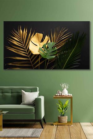 Altın Ve Yeşil Renkli Yapraklar Art Kanvas Tablo 2221877