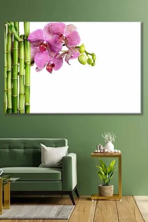 Bambu Ağacının Arkasında Çıkan Pembe Çiçek Art Kanvas Tablo 2221788