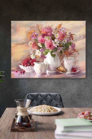 Beyaz Vazoda Renkli Çiçekler Art Kanvas Tablo 2222000