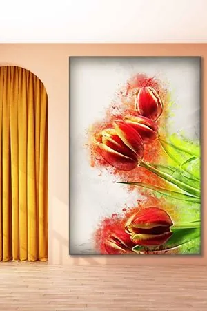 Kırmızı Laleler Yağlı Boya Efektli Art Kanvas Tablo 2221851