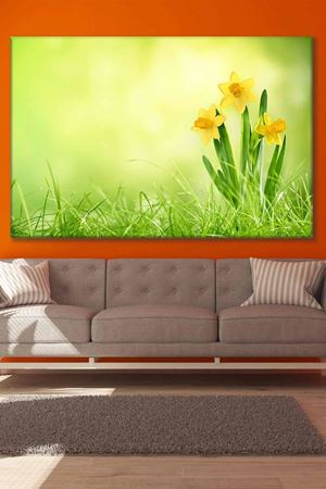 Çimlerin İçinde Açan Sarı Çiçekler Art Kanvas Tablo 2221886