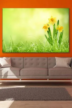 Çimlerin İçinde Açan Sarı Çiçekler Art Kanvas Tablo 2221886