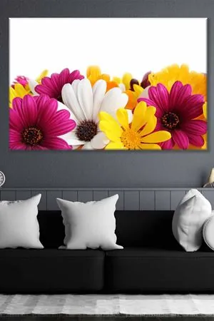 Mor Beyaz Sarı Çiçekler Art Kanvas Tablo 2222009