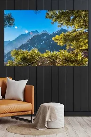 Dağ Manzaralı Çam Dalları Art Kanvas Tablo 2221908