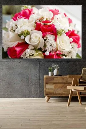 Kırmızı Beyaz Gül Buketi Art Kanvas Tablo 2221814