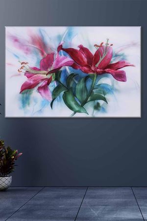 Mor Renkli Zambaklar Yağlı Boya Efektli Art Kanvas Tablo 2221992