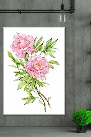 Dallarda Pembe Güller Renkli Kalem Efektli Art Kanvas Tablo 2221832