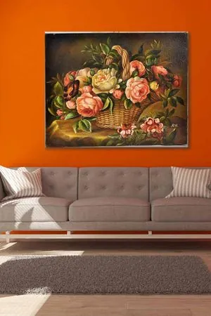 Hasır Sepette Pembe Çiçekler Art Kanvas Tablo 2221973