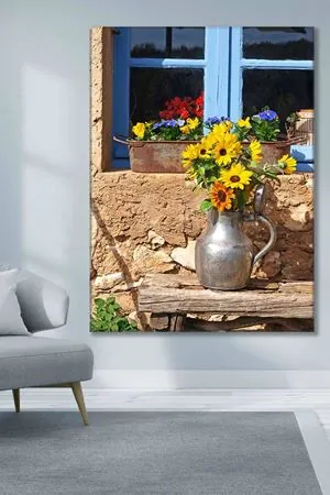 Metal Sürahide Sarı Papatya Art Kanvas Tablo 2221800
