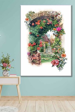 Köprüyü Saran Çiçekler Sulu Boya Efektli  Art Kanvas Tablo 2221816