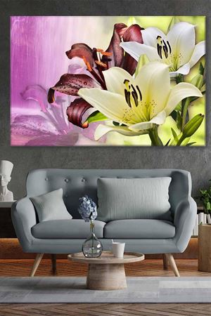 Kırmızı Beyaz Zambaklar Yağlı Boya Efektli Art Kanvas Tablo 2221835