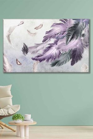 Mor Gri Uçuşan Yapraklar Sulu Boya Efektli  Art Kanvas Tablo 2221793