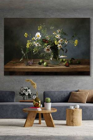 Cam Vazoda Beyaz Papatyalar Art Kanvas Tablo 2222010