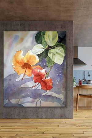 Kırmızı Sarı Zambak Yağlı Boya Efektli Art Kanvas Tablo 2221837