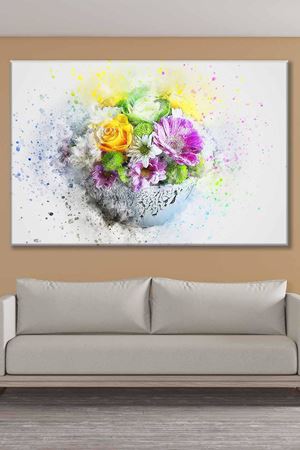 Pembe Sarı Ve Beyaz Çiçekler Art Kanvas Tablo 2222004