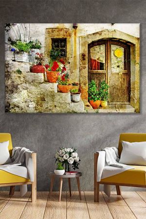 Merdivende Sıralanmış Saksı Çiçekler Art Kanvas Tablo 2221798