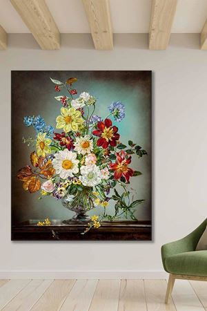 Vazo İçinde Renkli Çiçekler Art Kanvas Tablo 2221978