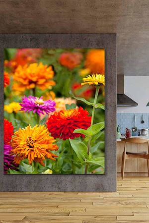 Turuncu Sarı Mor Çiçekler Art Kanvas Tablo 2221888