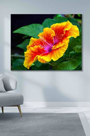 Turuncu Sarı Çiçekler Art Kanvas Tablo 2221895