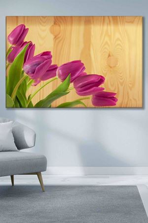 Tahta Üzerinde Mor Laleler Art Kanvas Tablo 2221997