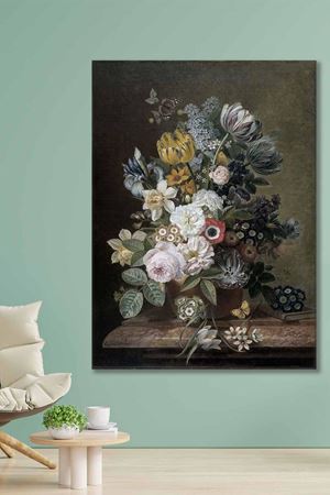 Soluk Beyaz ve Sarı Çiçekler Art Kanvas Tablo 2221979