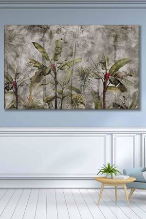 Yaprakların Arasında Açan Çiçek Sulu Boya Efektli  Art Kanvas Tablo 2221805