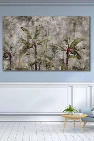 Yaprakların Arasında Açan Çiçek Sulu Boya Efektli  Art Kanvas Tablo 2221805